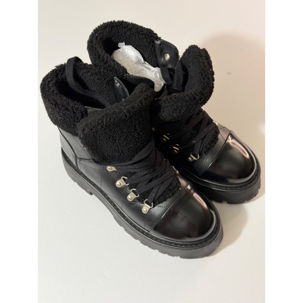 NWOB Steve Madden Reyen Lace-Up Lug-Sole Hiker Boots Black Size 8.5 - Picture 7 of 7
